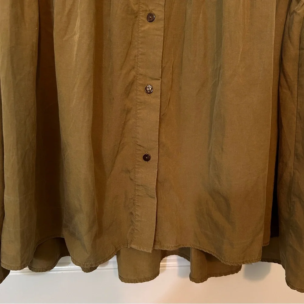 Zara Womens Shirt Dress Peplum Olive Green Roll Tab Sleeve Size S